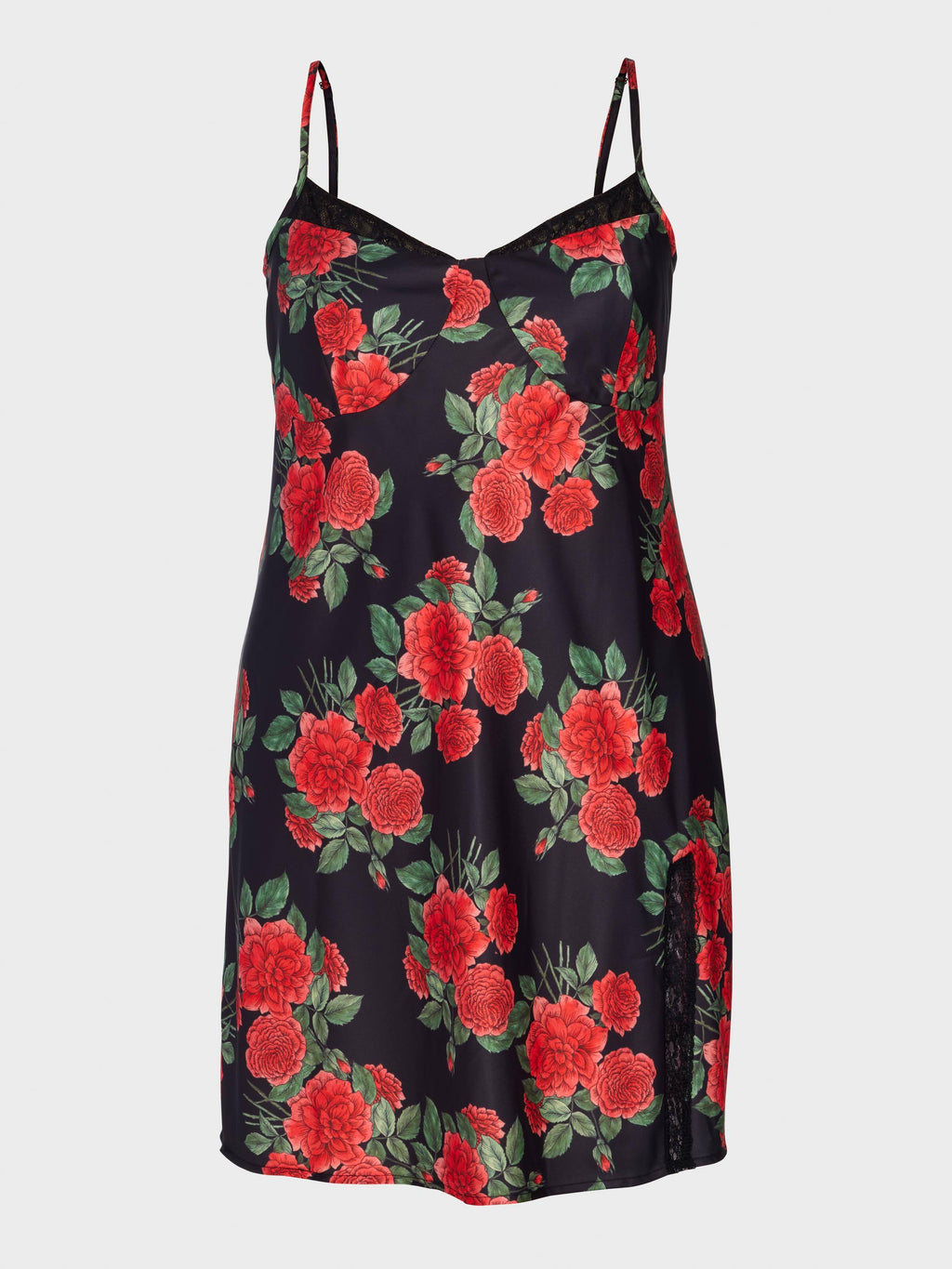 P.A. Plus Rose Lace Trim Satin Slip Nightie