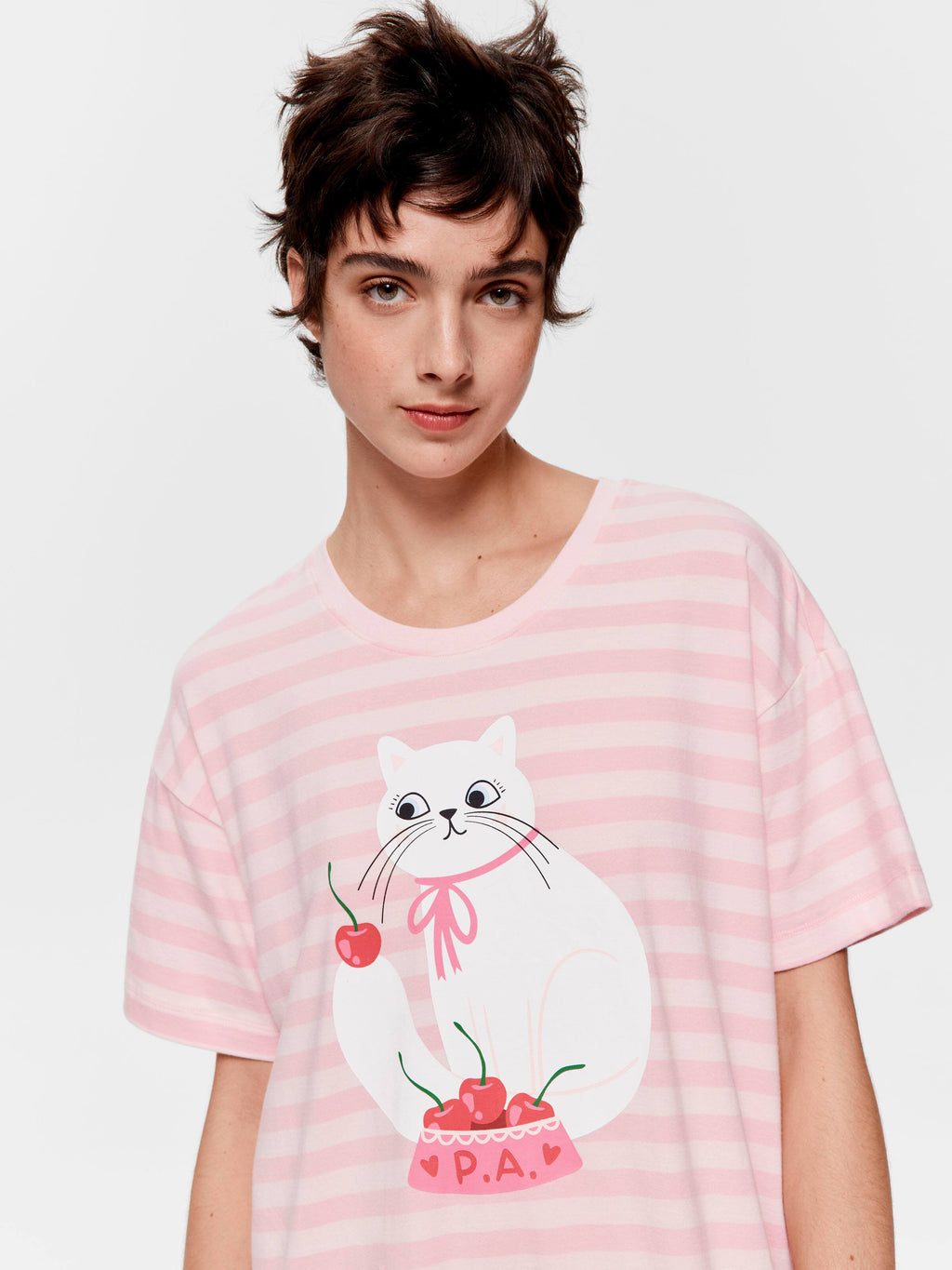 Cherry Cat Stripe Sleep Tee