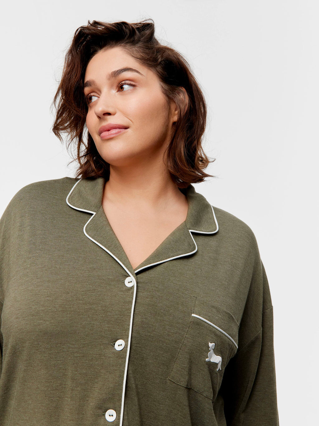 P.A. Plus Olive Bamboo Jersey Long Sleeve Pj Set