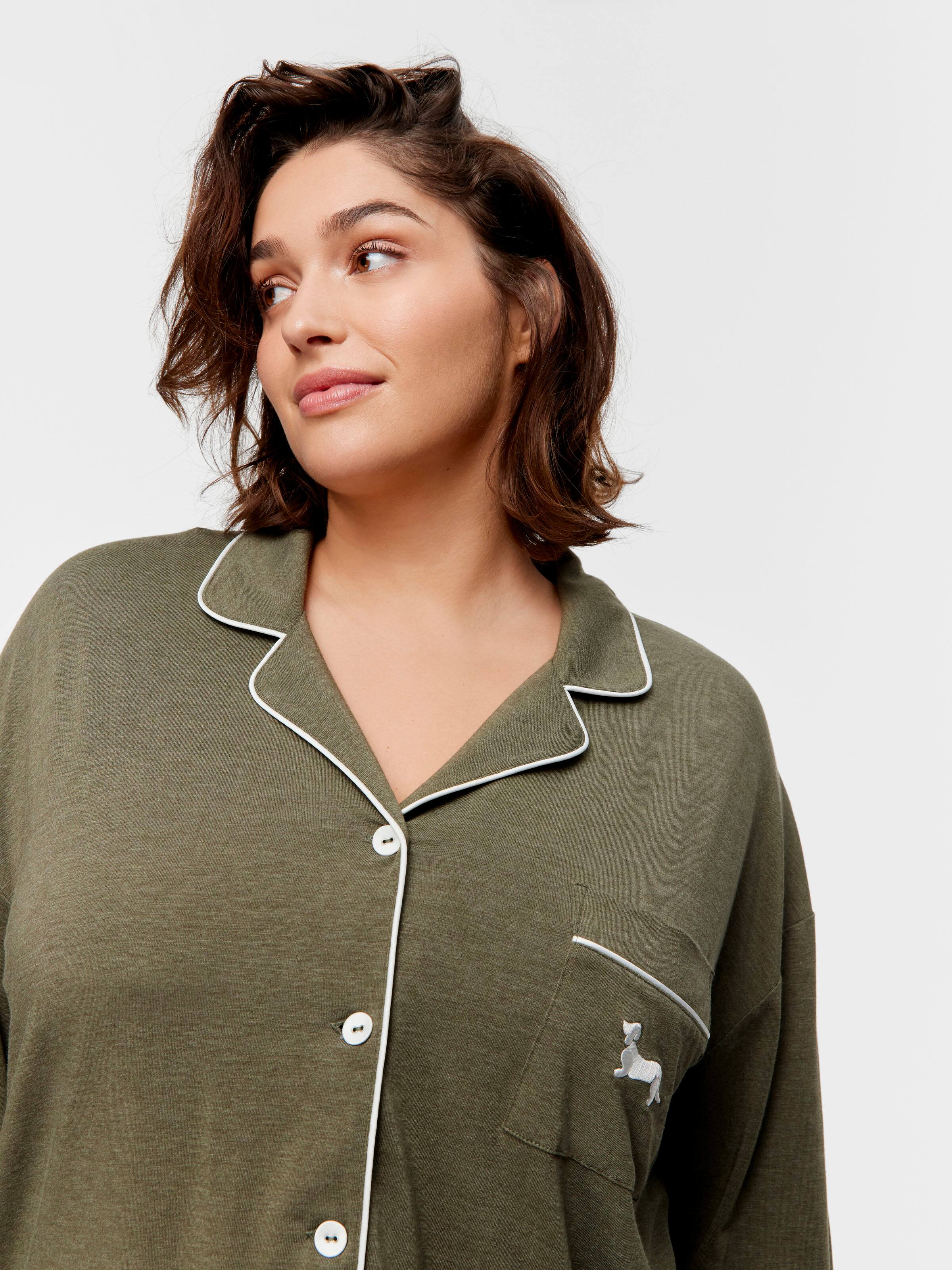P.A. Plus Olive Bamboo Jersey Long Sleeve Pj Set