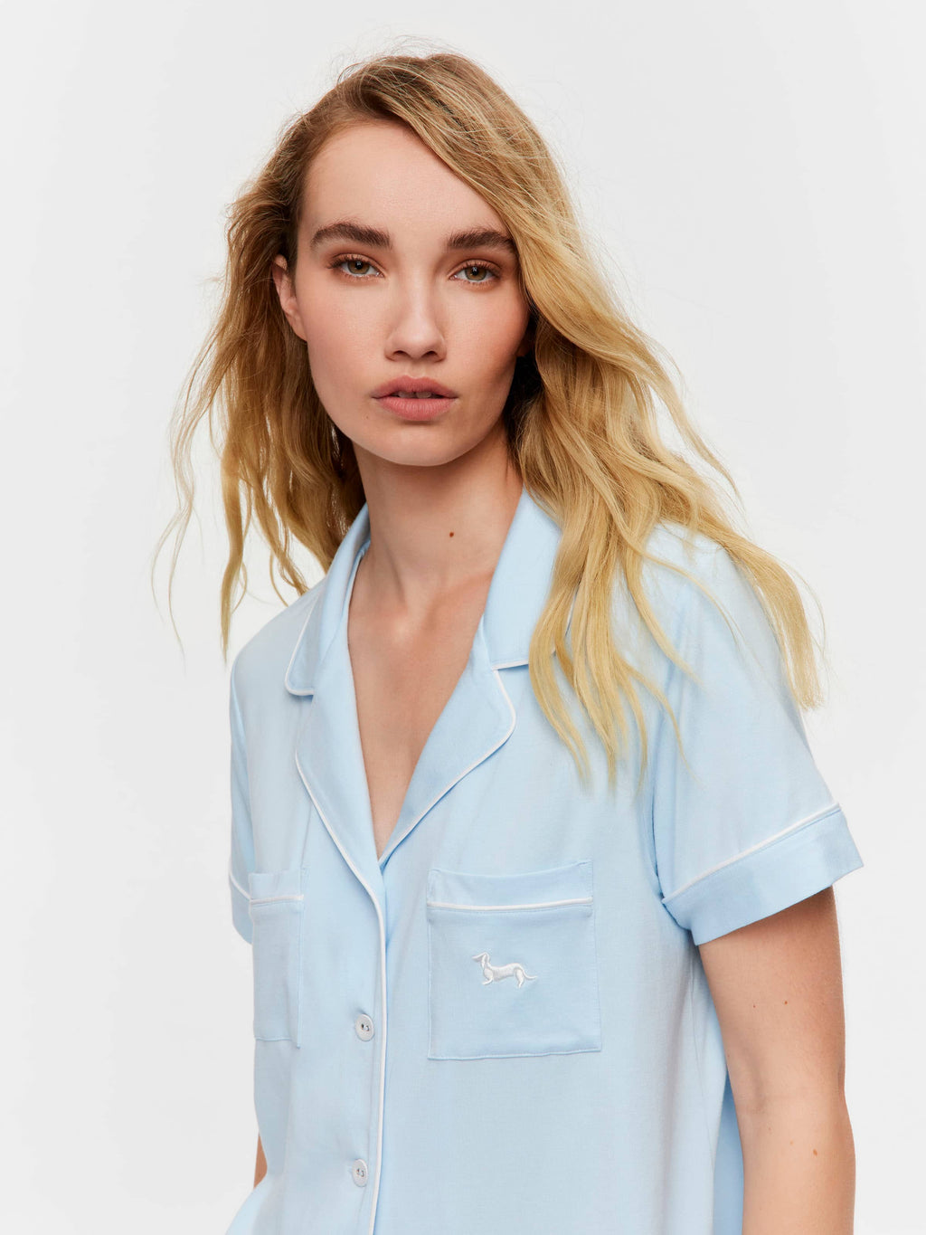 Pale Blue Bamboo Jersey Shortie Pj Set