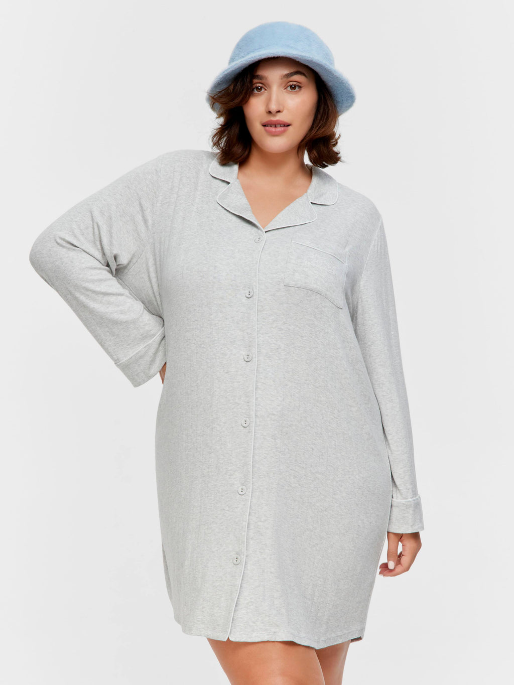 P.A. Plus Grey Slouchy Rib Long Sleeve Nightshirt