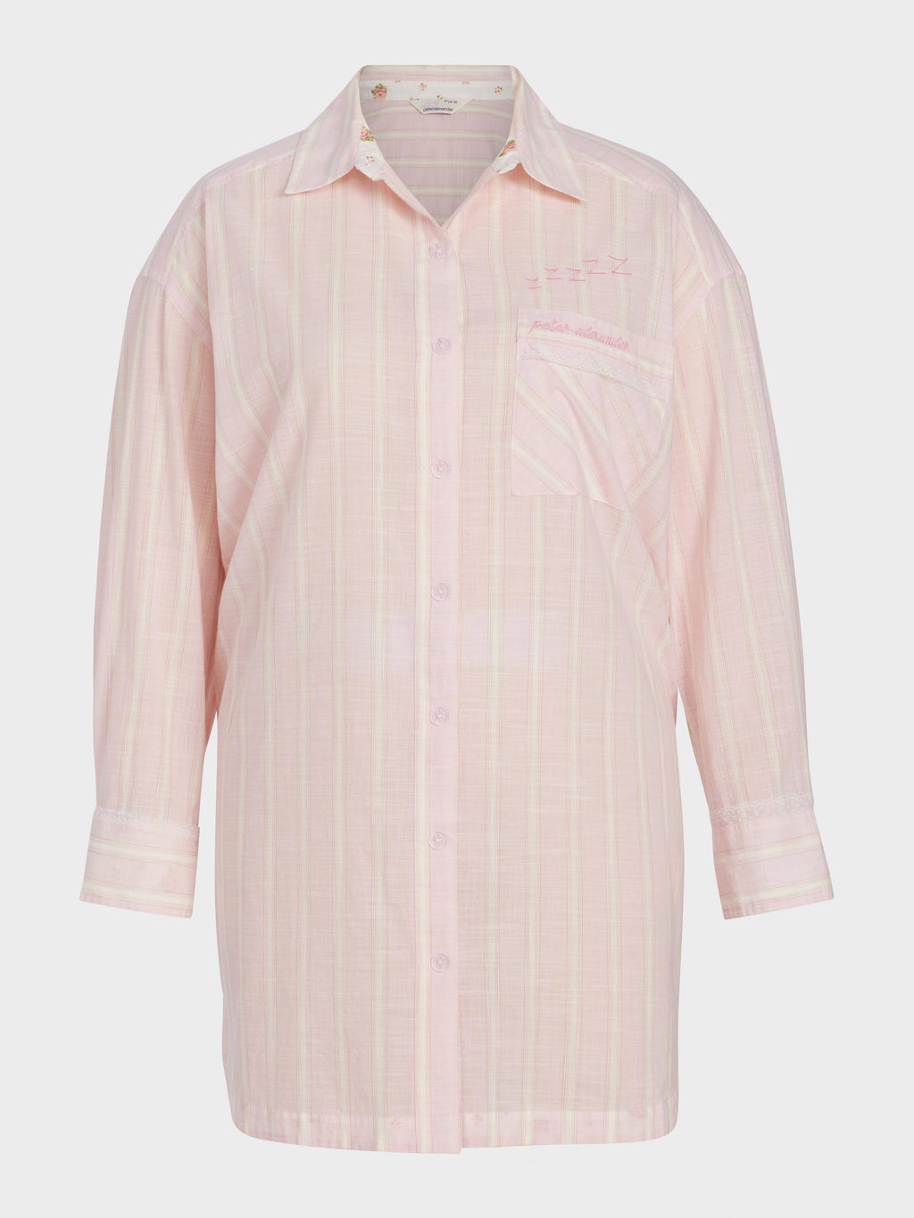 P.A. Plus Mattress Stripe 100% Cotton Long Sleeve Nightshirt