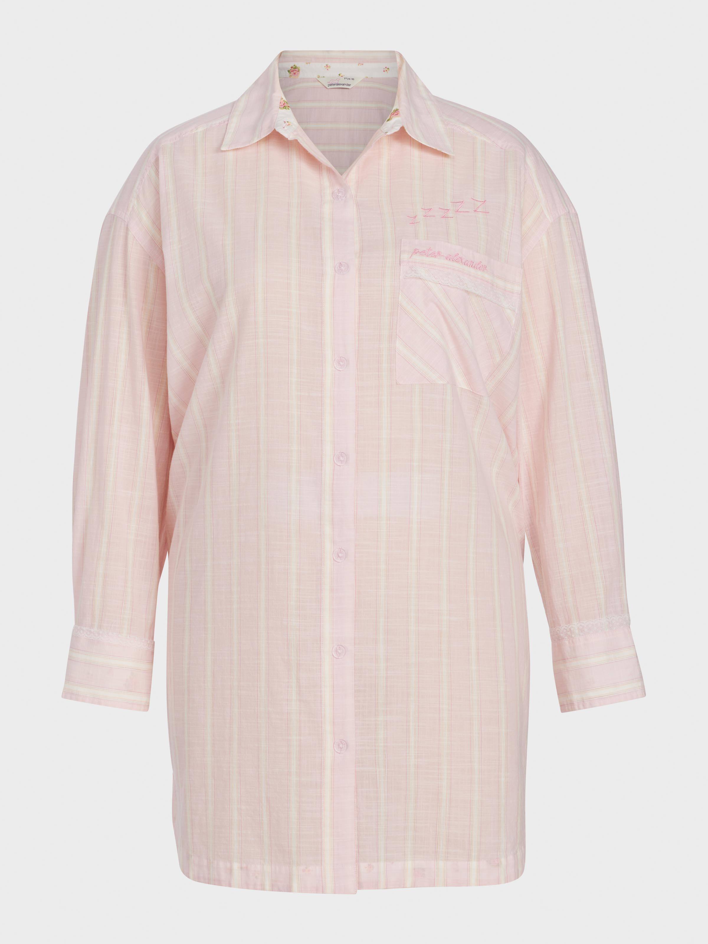 P.A. Plus Mattress Stripe 100% Cotton Long Sleeve Nightshirt