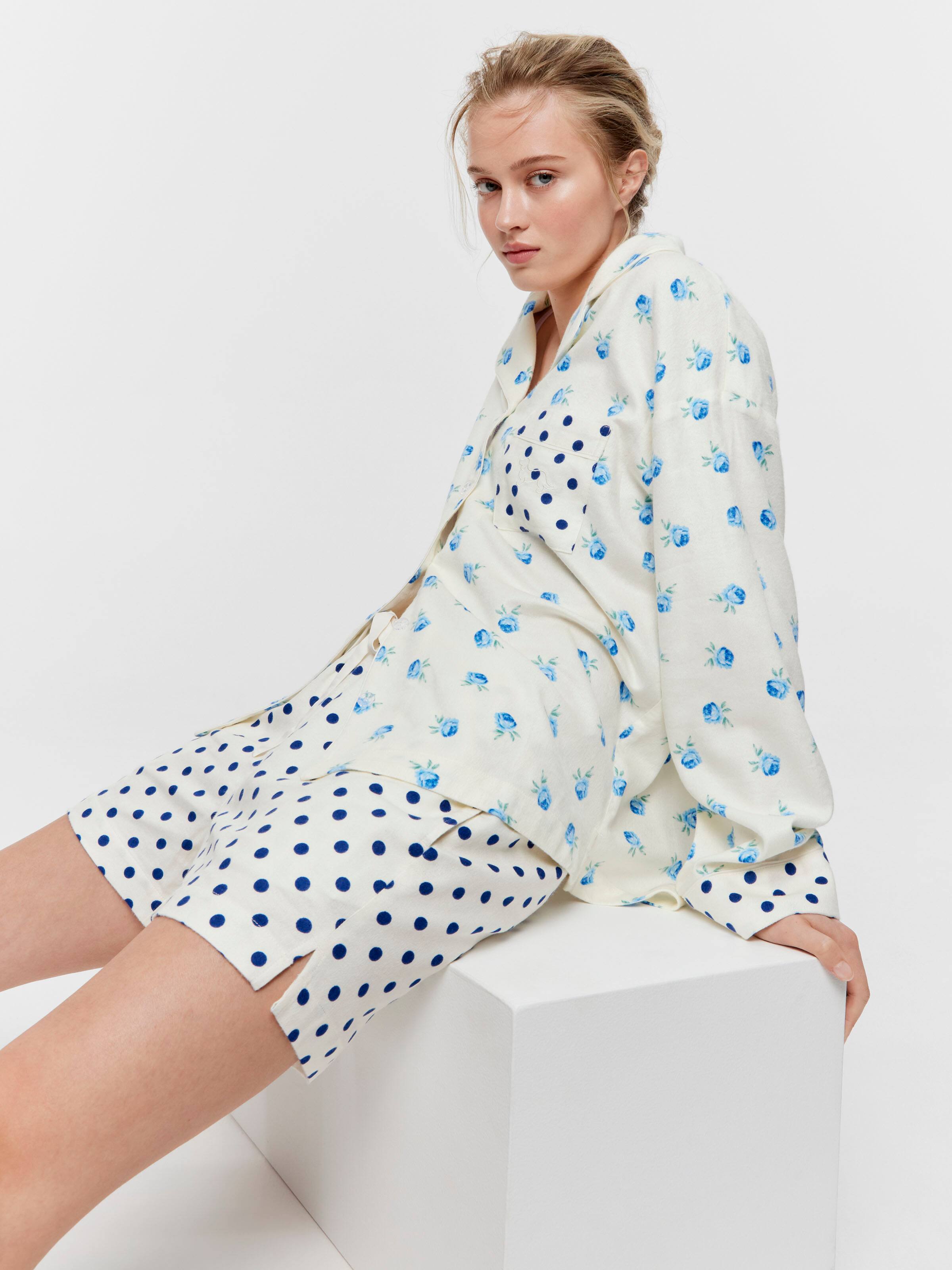 Floral Spot Bamboo Flannelette Shirt & Short Pj Set
