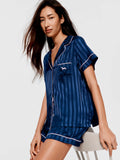 Navy Stripe Chic Satin Shortie Pj Set