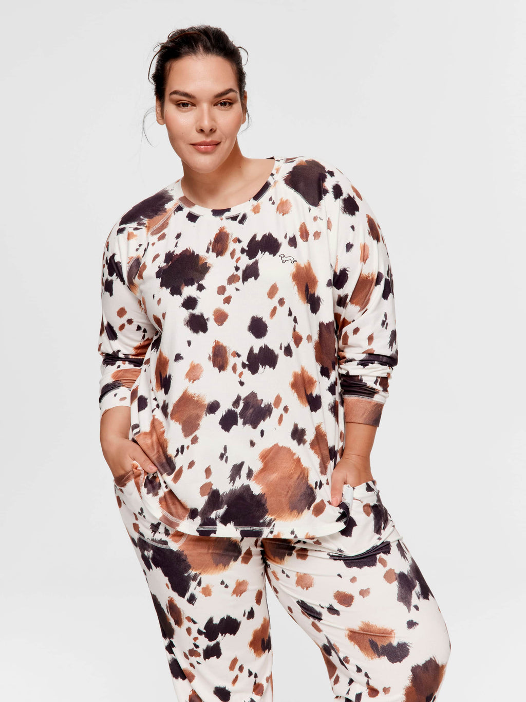P.A. Plus Cow Plush Oversized Long Sleeve Top