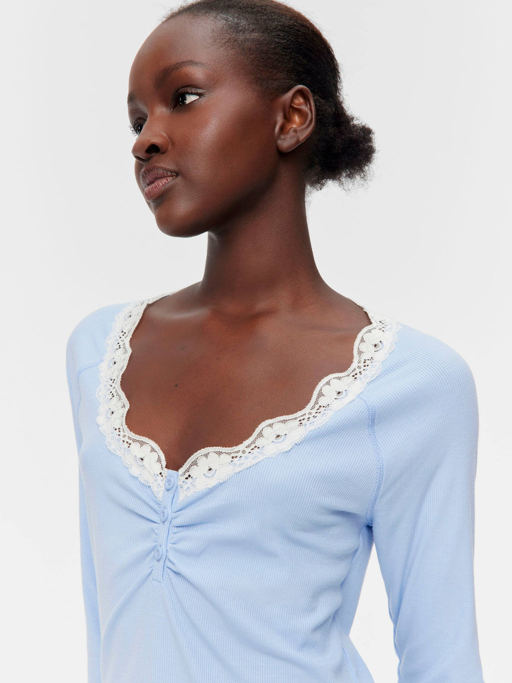 Bamboo Rib Long Sleeve Lace Trim Nightie