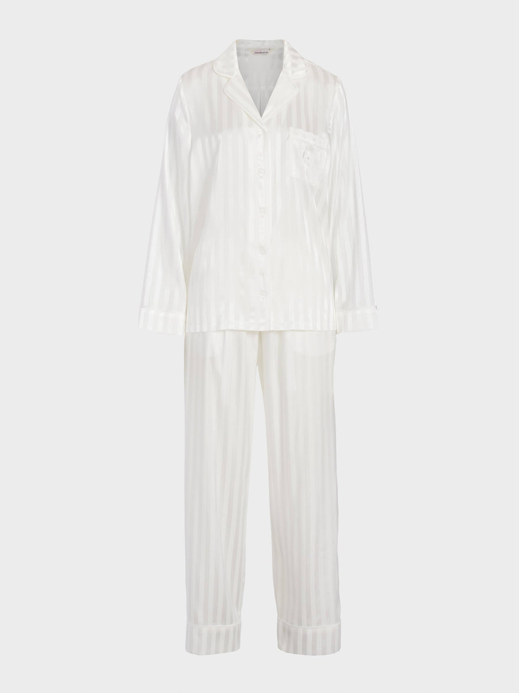 White Stripe Chic Satin Long Sleeve Pj Set