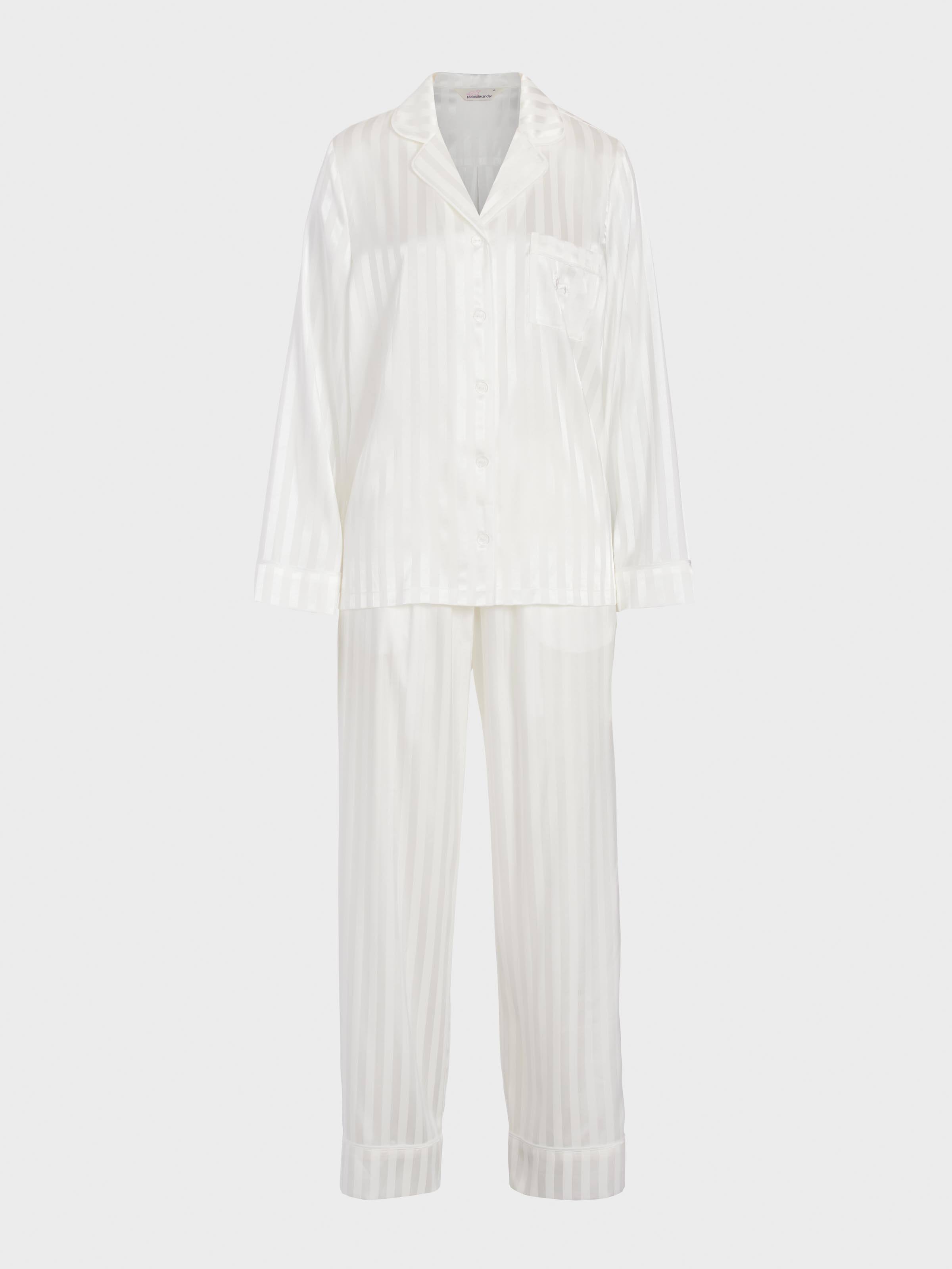 White Stripe Chic Satin Long Sleeve Pj Set