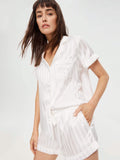 White Stripe Chic Satin Pj Set