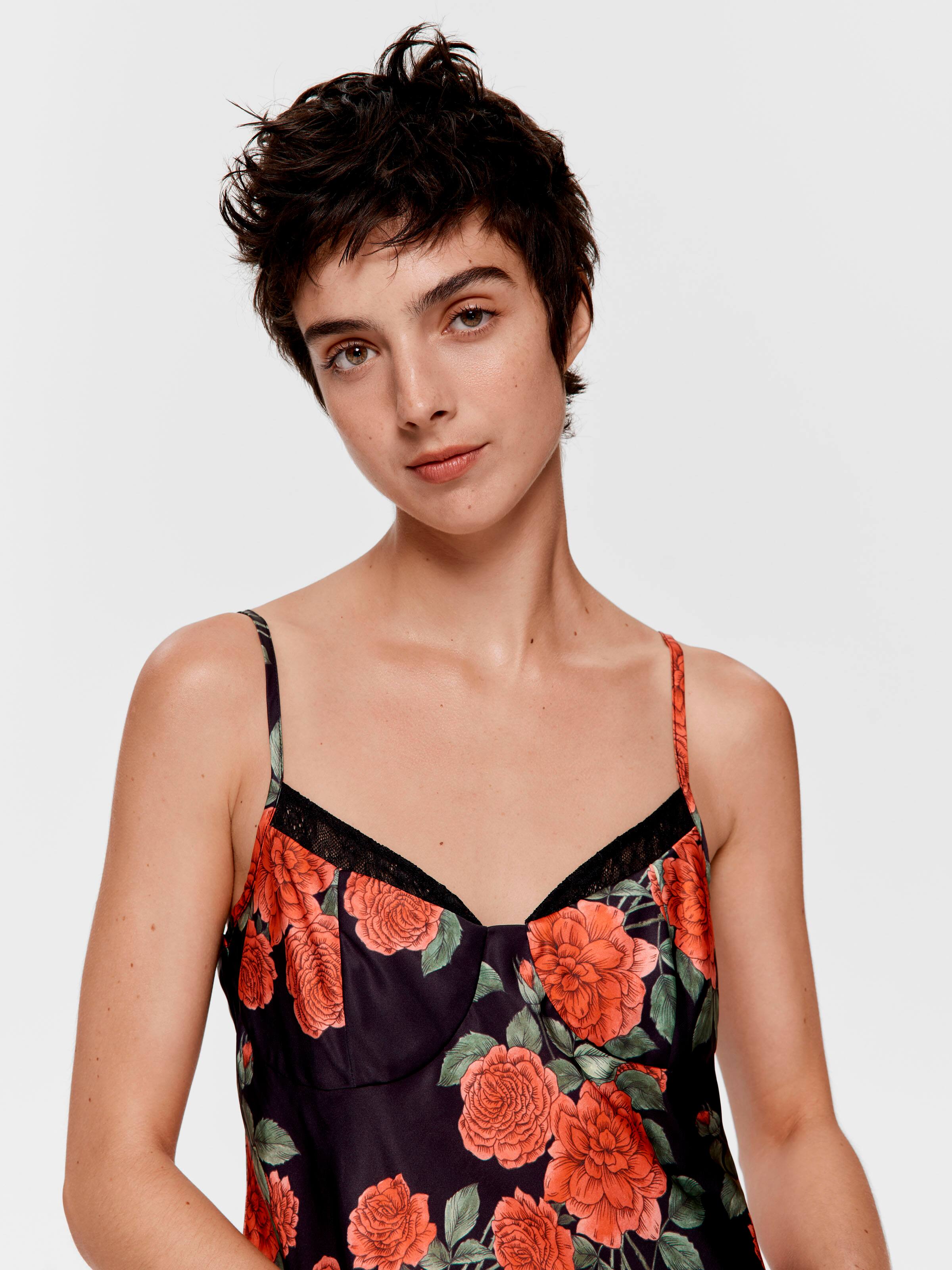 Rose Lace Trim Satin Slip Nightie