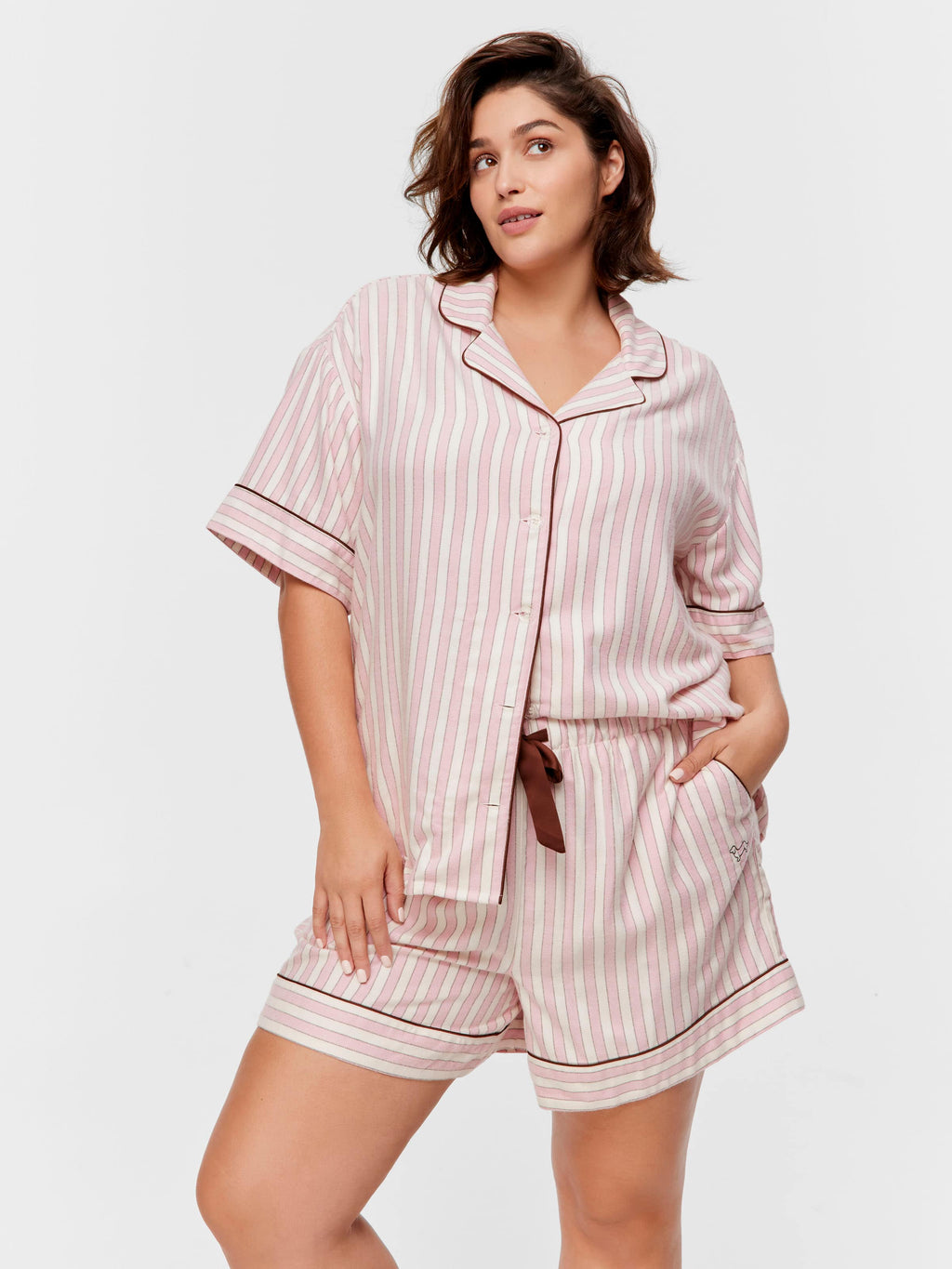 P.A. Plus Pink Stripe Viscose Flannelette Mid Short