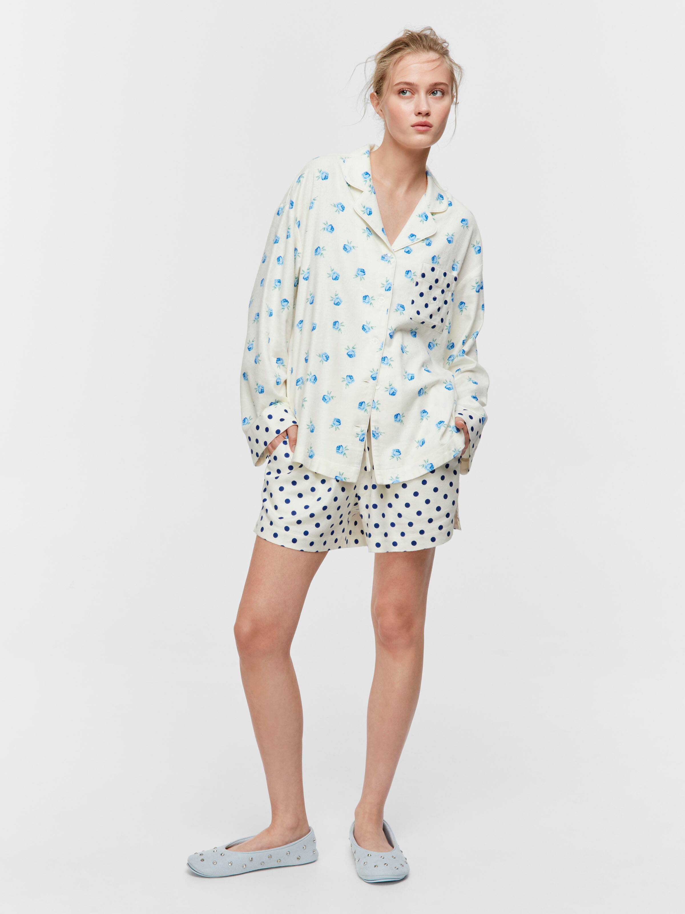Floral Spot Bamboo Flannelette Shirt & Short Pj Set