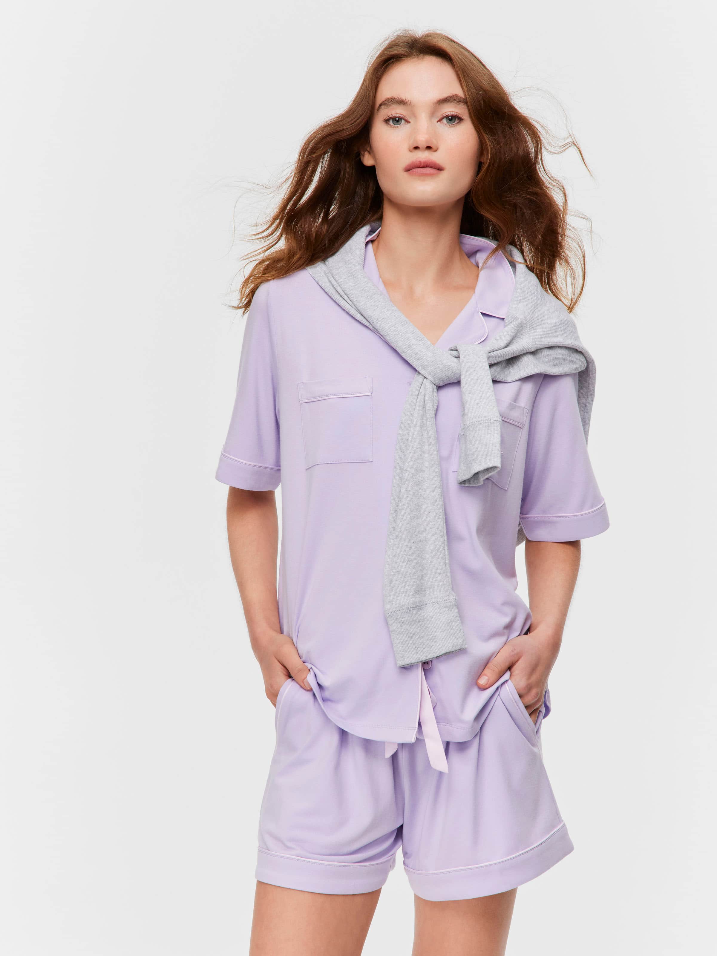 Lilac Bamboo Jersey Shortie Pj Set