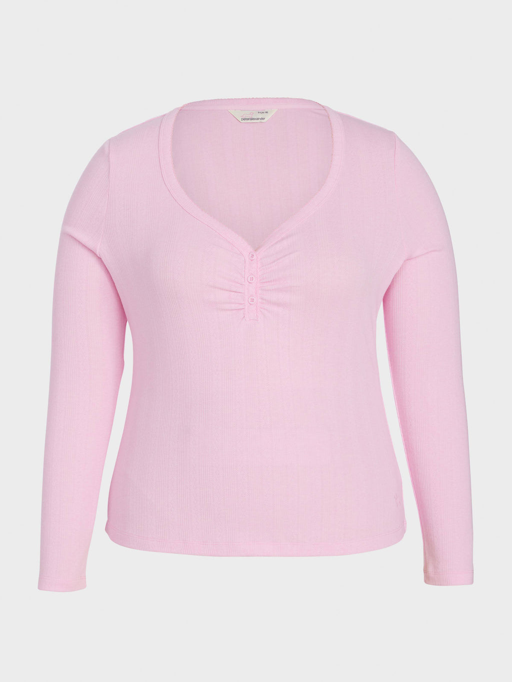 P.A. Plus Pink Marle Pointelle Henley Long Sleeve Top