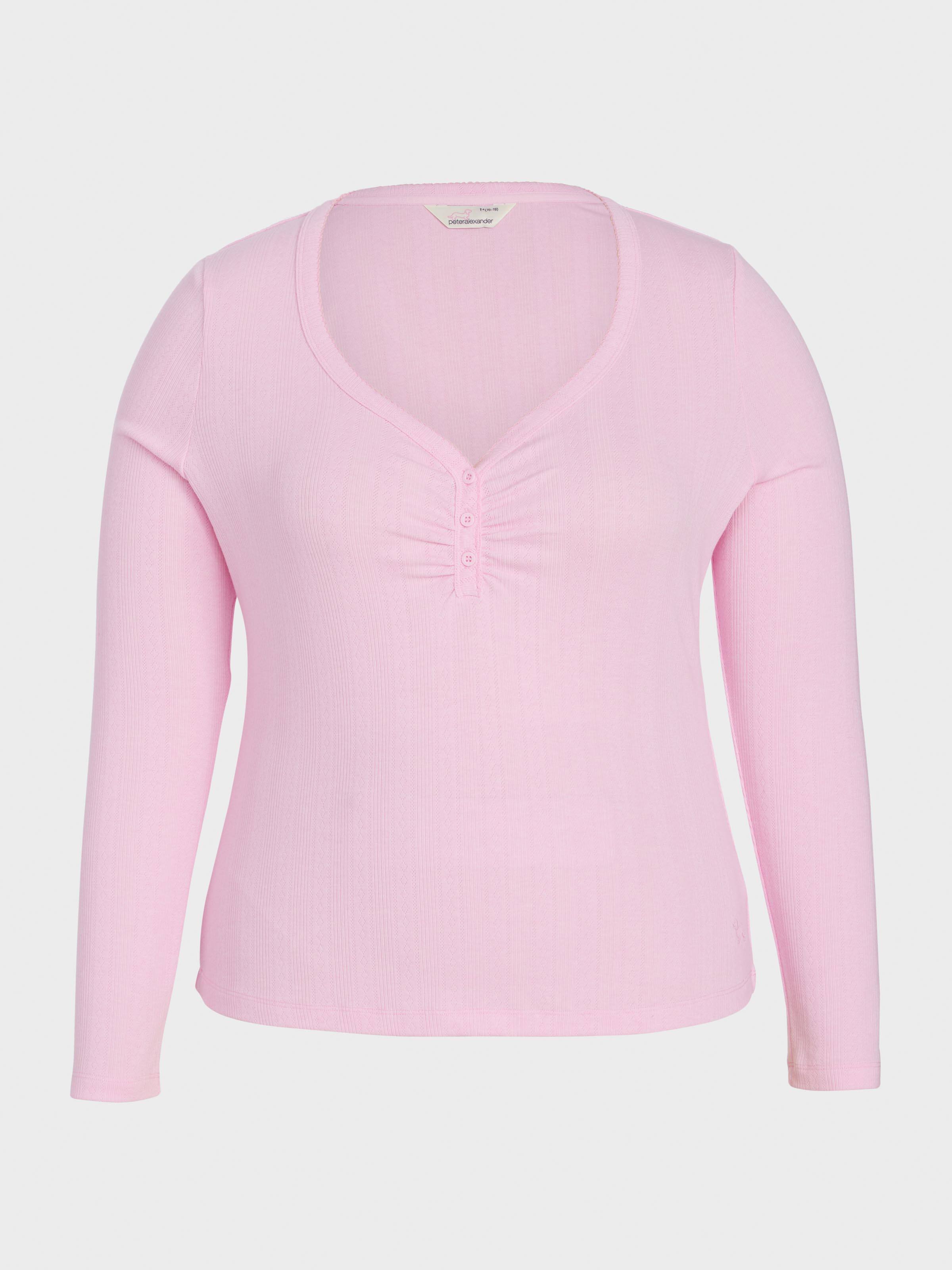 P.A. Plus Pink Marle Pointelle Henley Long Sleeve Top