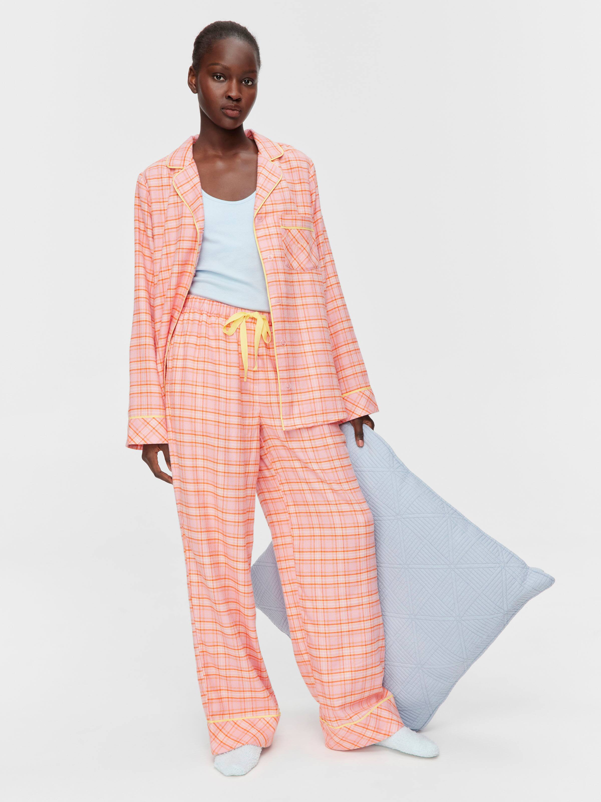 Pink & Yellow Check Bamboo Flannelette Classic Pj Set