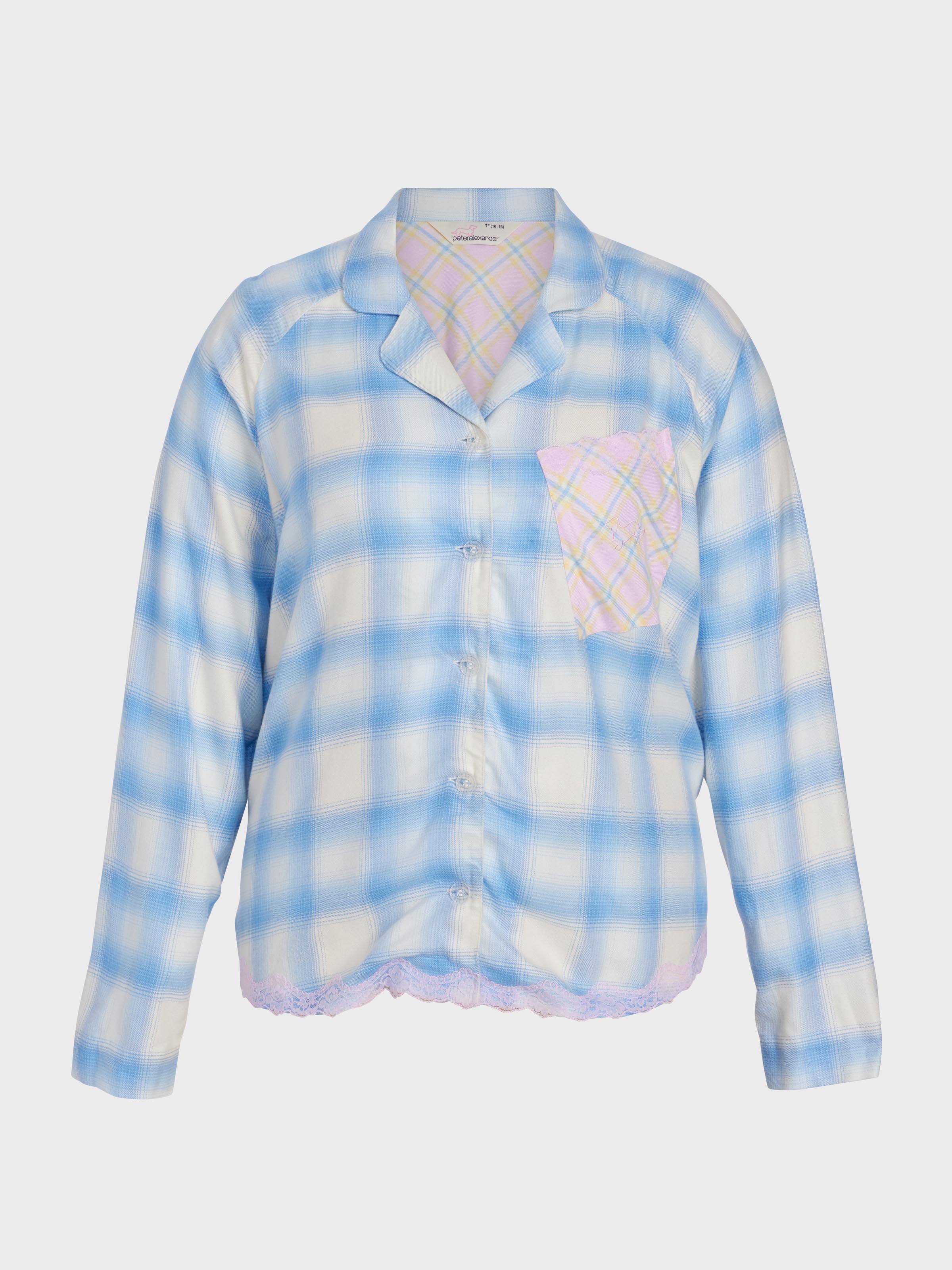 P.A. Plus Soft Blue Contrast Check Viscose Flannelette Long Sleeve Shirt