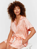 Apricot Penny Stripe Chic Satin Shortie Pj Set