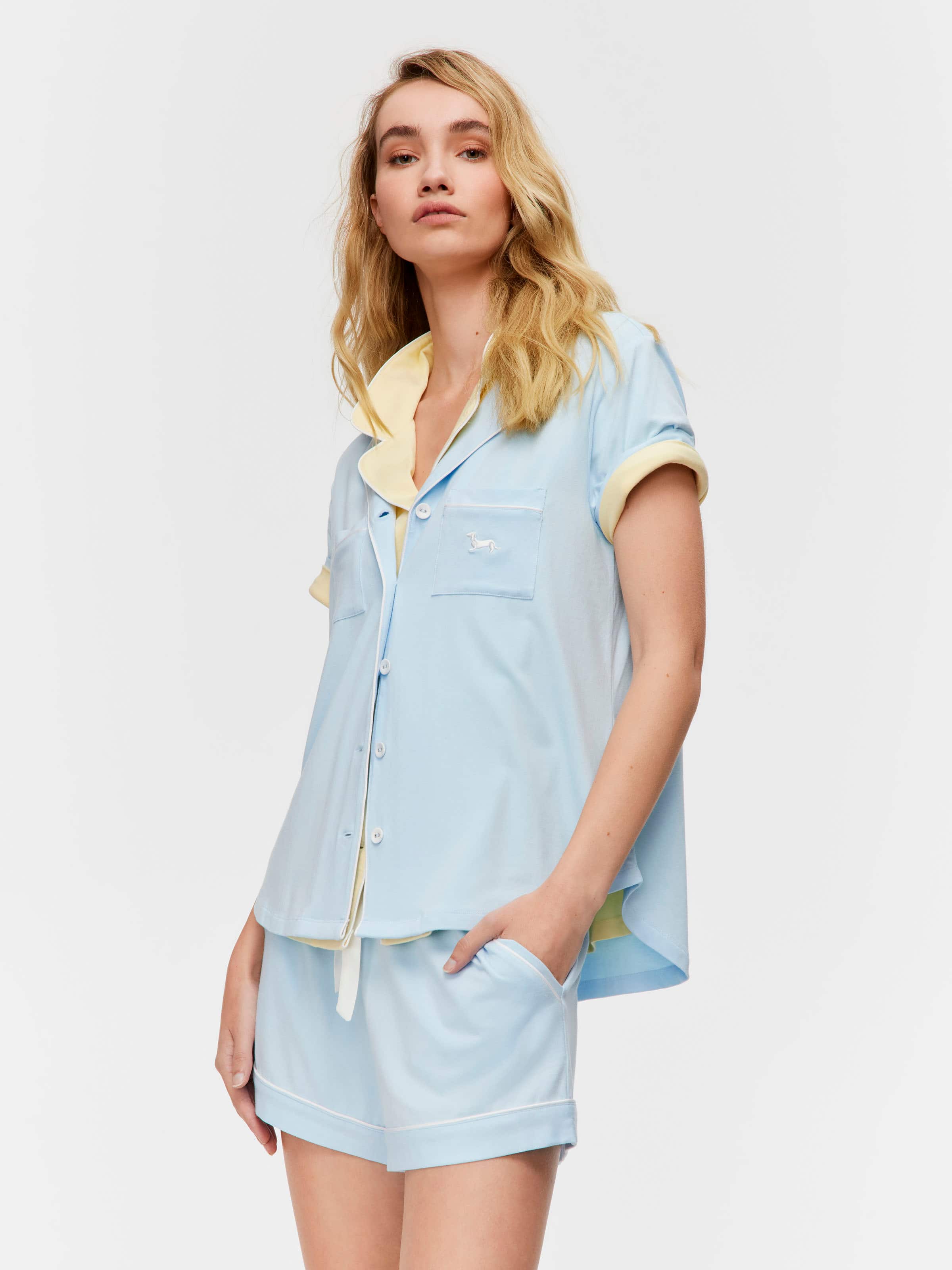 Pale Blue Bamboo Jersey Shortie Pj Set
