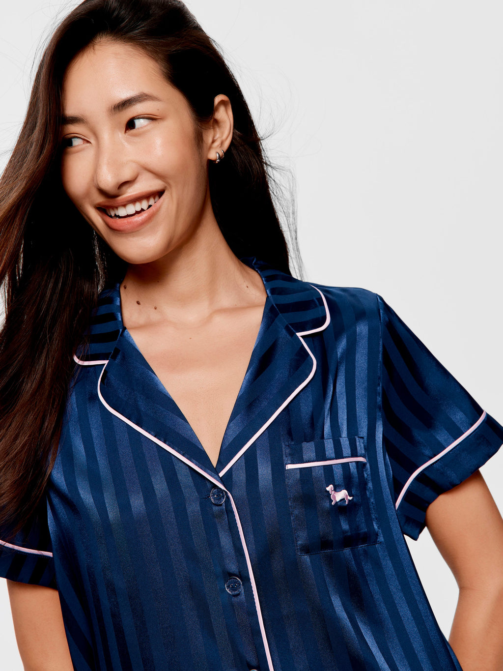 Navy Stripe Chic Satin Shortie Pj Set