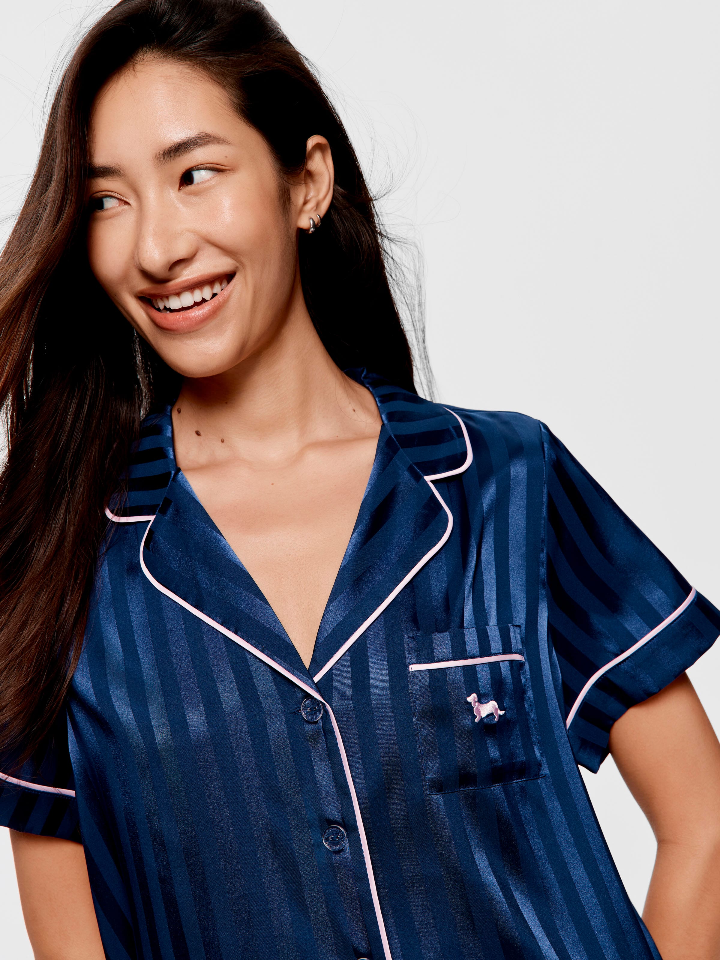 Navy Stripe Chic Satin Shortie Pj Set
