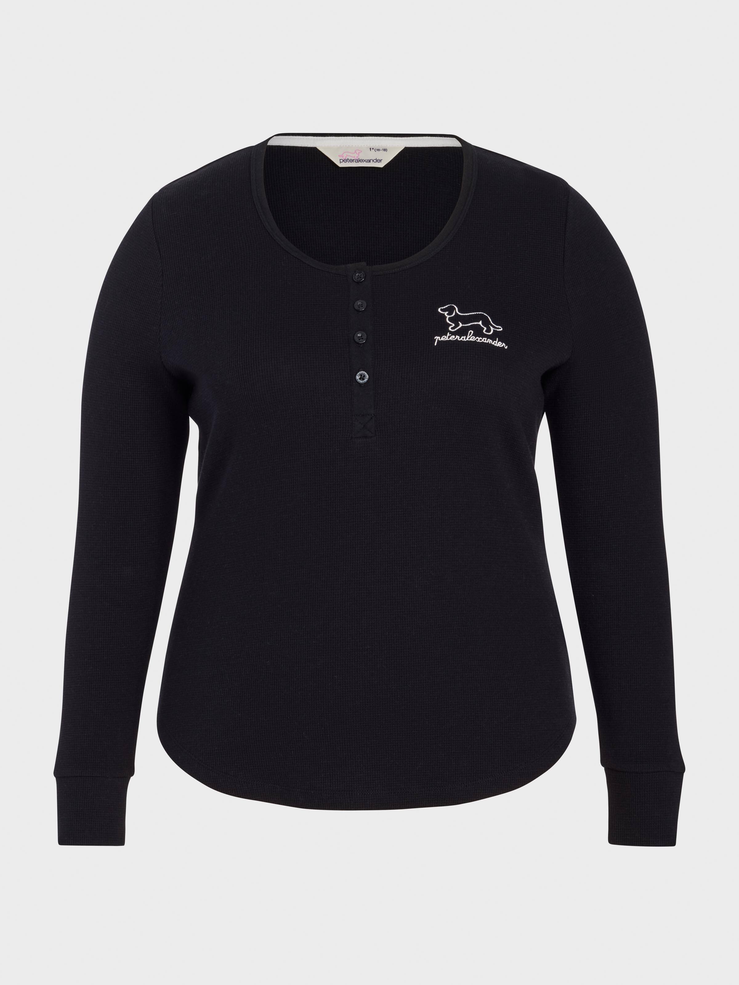 P.A. Plus Black Waffle Henley Long Sleeve Top