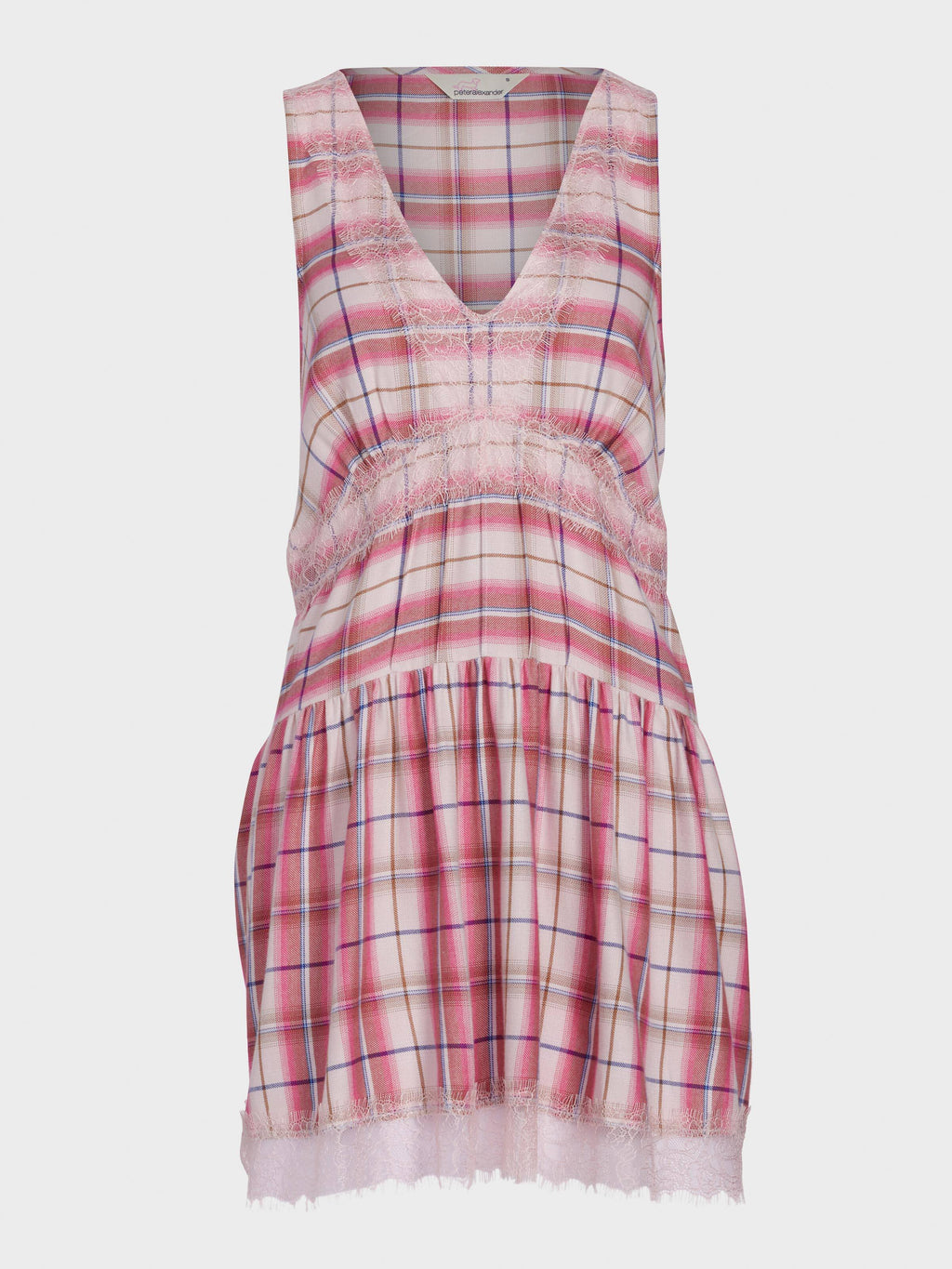 Check Lace Trim Viscose Flannelette Fashion Nightie
