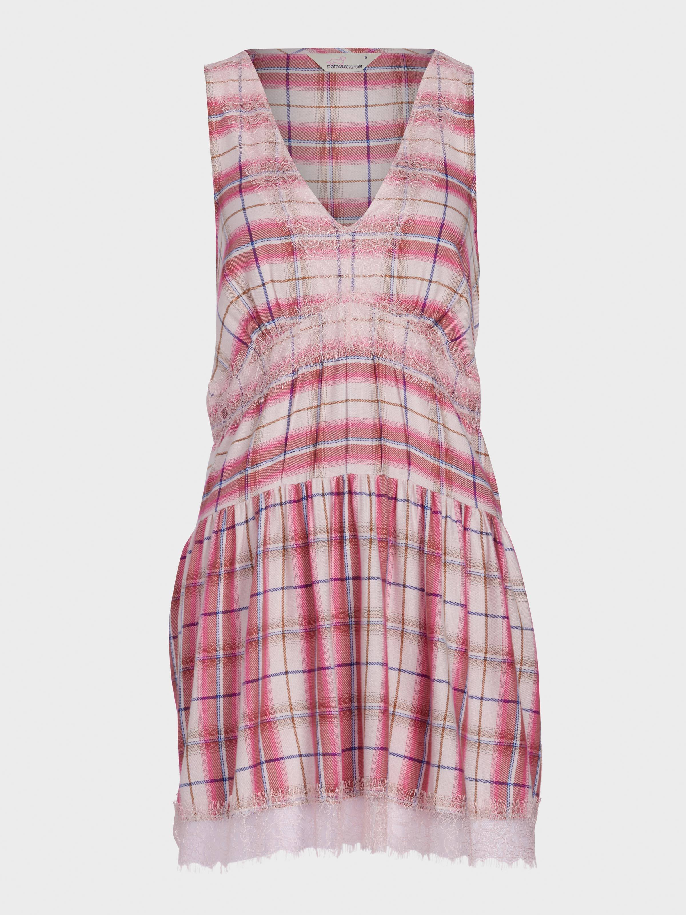 Check Lace Trim Viscose Flannelette Fashion Nightie