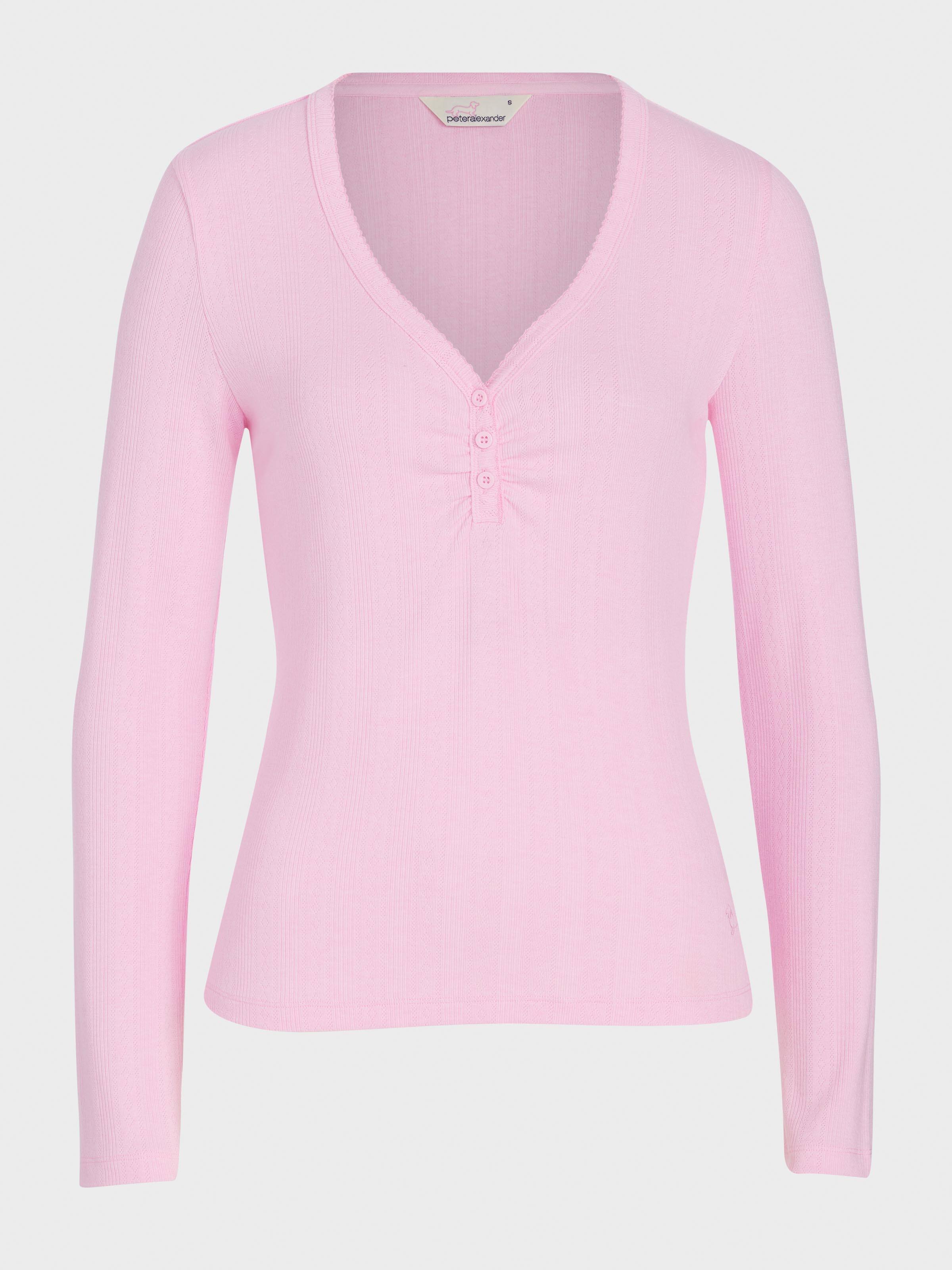 Pink Marle Pointelle Henley Long Sleeve Top