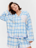 P.A. Plus Soft Blue Contrast Check Viscose Flannelette Long Sleeve Shirt