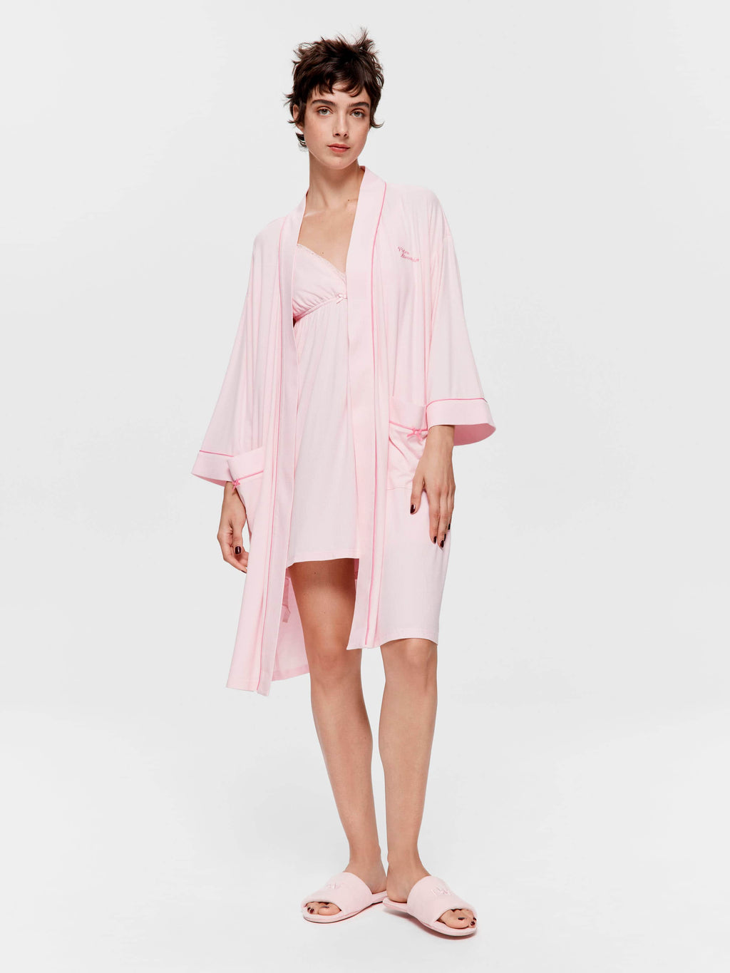 Pink Bow Rib Knit Gown