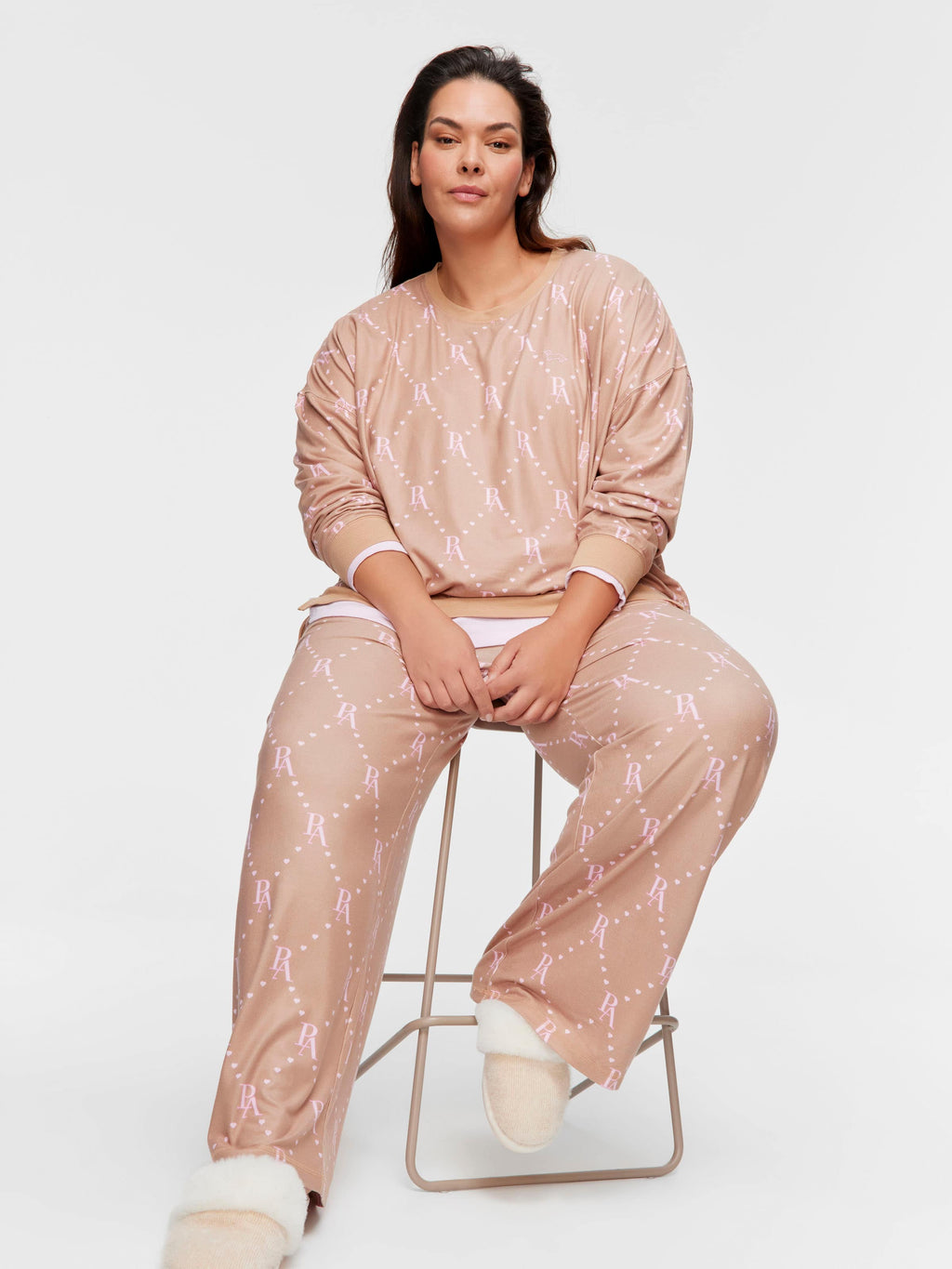 P.A. Plus Caramel Logo Plush Wide Leg Pj Pant