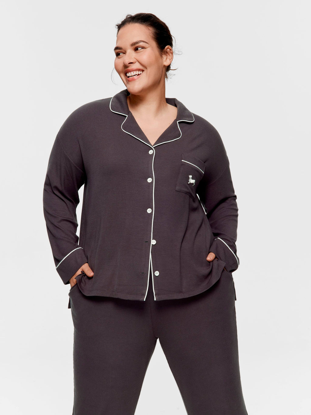 P.A. Plus Charcoal Bamboo Rib Long Pj Set