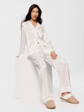 White Stripe Chic Satin Long Sleeve Pj Set