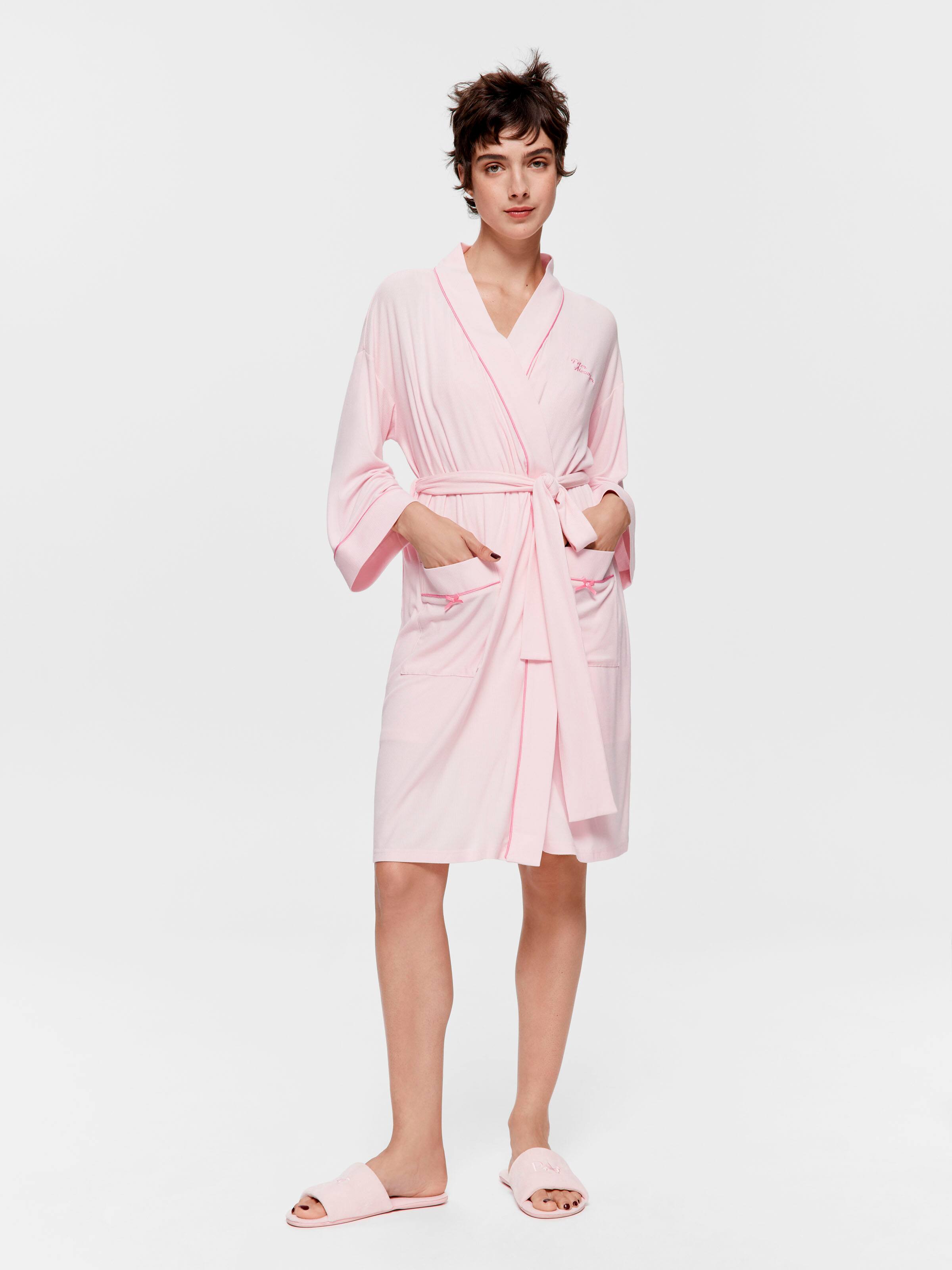 Pink Bow Rib Knit Gown