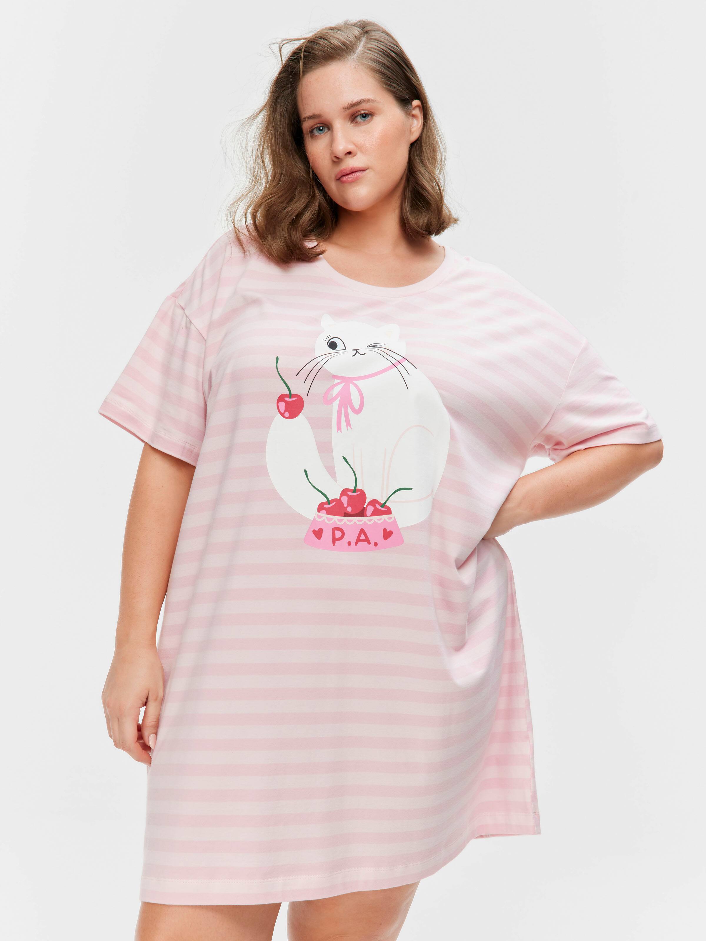 P.A. Plus Cherry Cat Stripe Sleep Tee