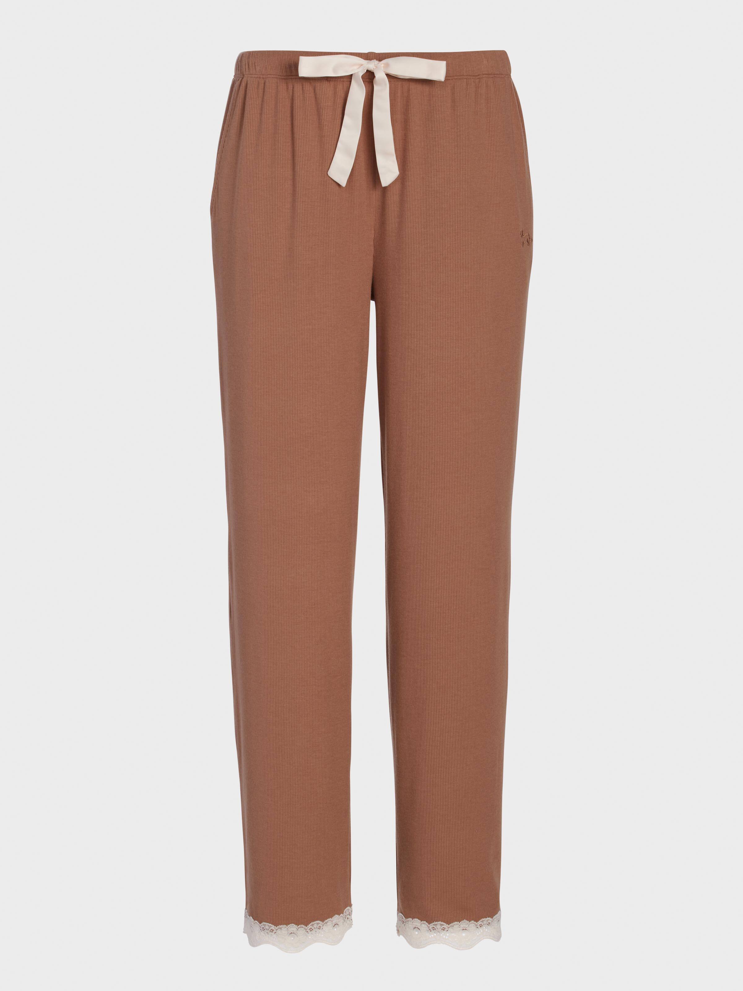 Brown Bamboo Rib Straight Leg Pj Pant