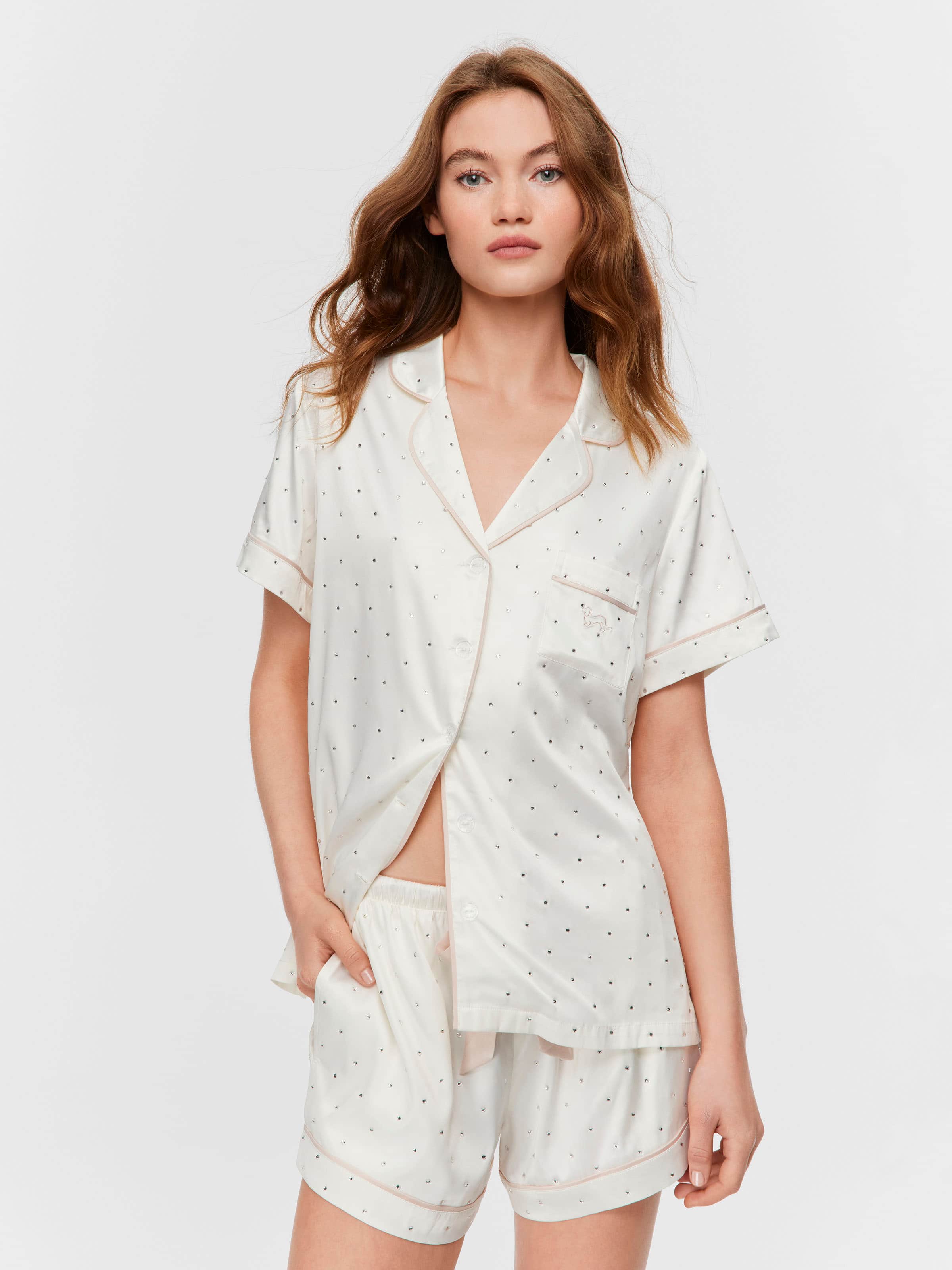 Rhinestone Chic Satin Shortie Pj Set