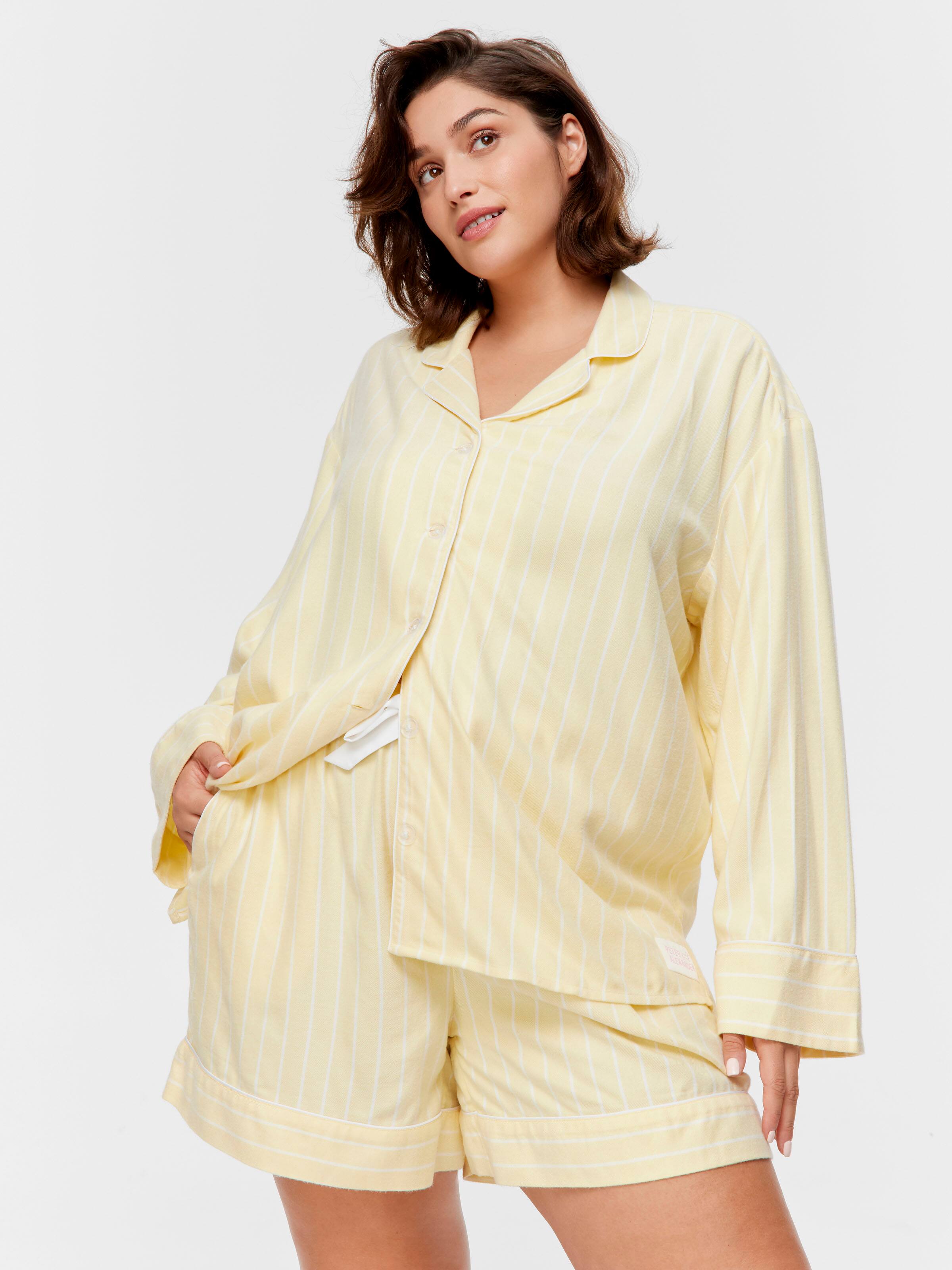 P.A. Plus Yellow Stripe Viscose Flannelette Mid Short
