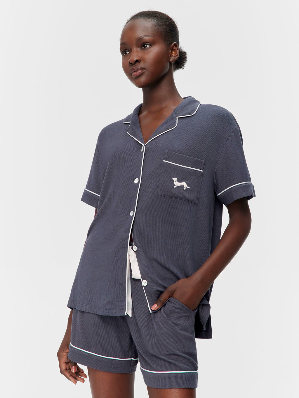 Charcoal Bamboo Rib Shortie Pj Set