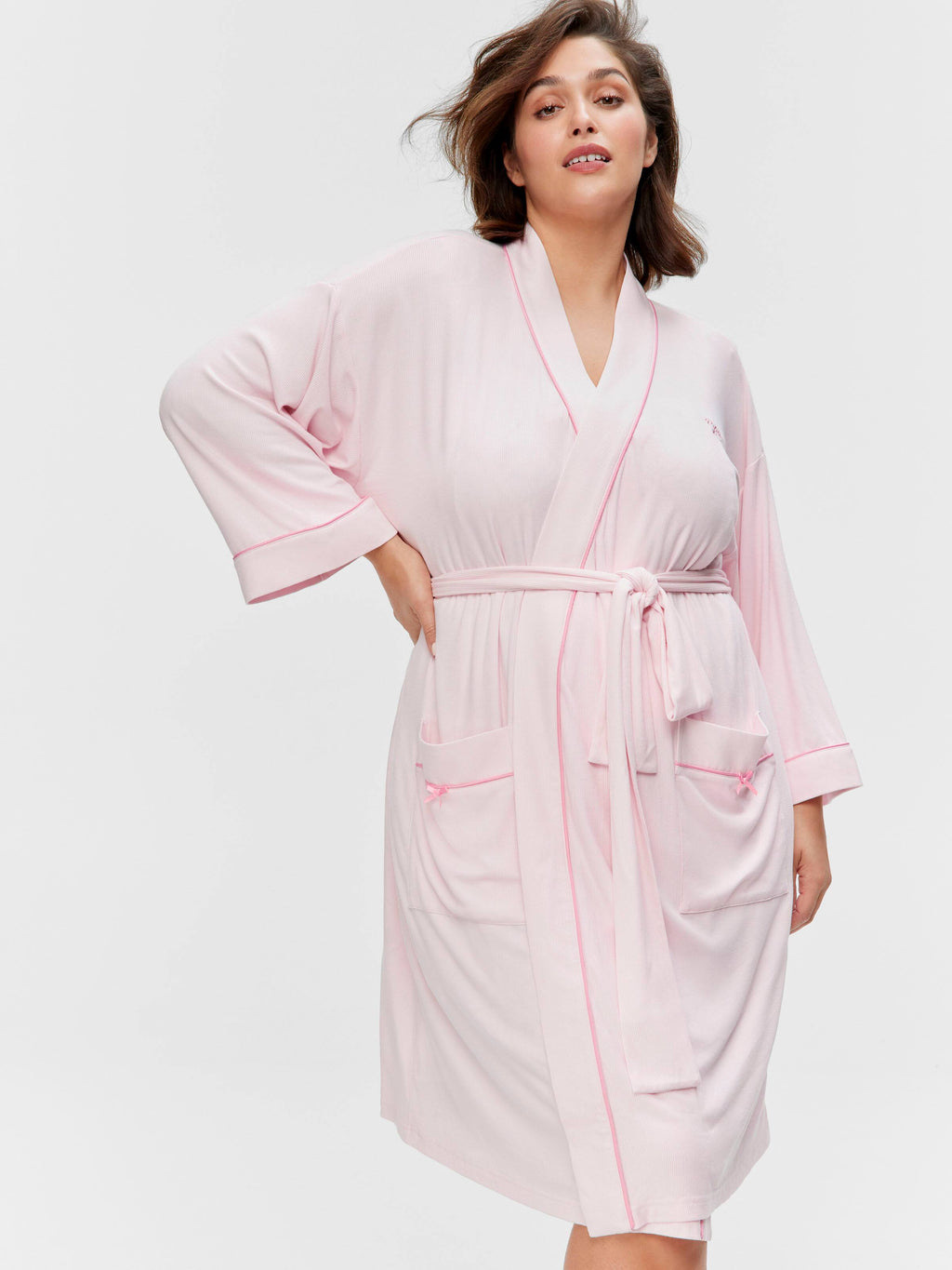 P.A. Plus Pink Bow Rib Knit Gown