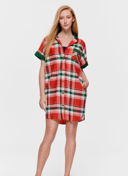 Tartan 100% Cotton Short Sleeve Boyfriend Nightshirt